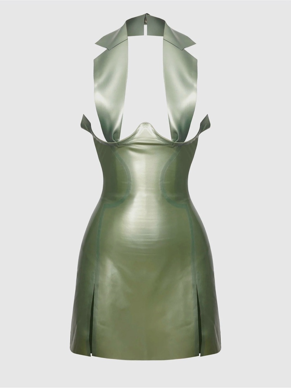 POSTER GIRL Olive Satin Halter Mini Dress